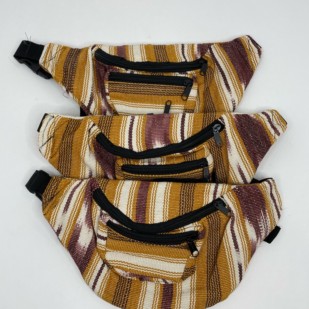 Three New Guatemalan MultiColor Serape 100% Cotton Fanny Packs With 3 Zippers